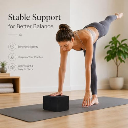 High Density EVA Foam Yoga Block Support and Stability for Stretching, Workout, Pilates at Home and Gym - color: Black