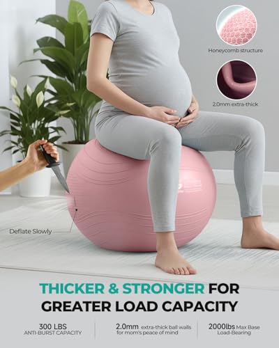 Gruper Yoga Ball, Extra Thick Exercise Ball for Workout Pregnancy Stability - 4 Sizes Anti Burst Balance Ball for Yoga, Pilates, Fitness, Birthing, Physical Therapy - Includes Pump