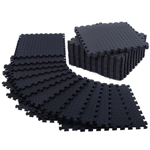 12 Pack, 48 SQFT - 24" x 24" - 1/2" Extra Thick Floor Exercise Mat for Home Gym or Floor Padding - High-Density EVA Interlocking Foam Floor Tiles for Gym Equipment, Play Area | Yoga, Cardio, Weights - size: Black