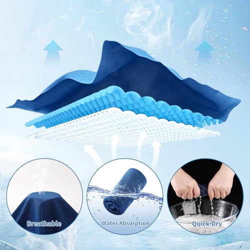 4 Pack Cooling Towels with Silicone Carry Cases, Microfiber Ice Towel for Yoga, Running, Gym, Workout, Sport, Fitness - Soft Breathable Chilly Towel Set with Cooling Neck Wraps & Gift Box