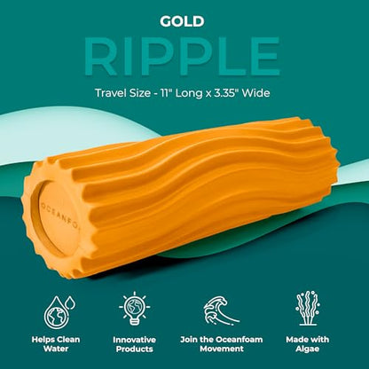 Ripple Travel Foam Roller (11" x 3.35") Firm Mini Foam Roller for Physical Therapy, Deep Tissue Massage, Back Pain - High Density, Ergonomic Wave Textured - Yoga, Pilates, Exercise (Gold) - color: Gold