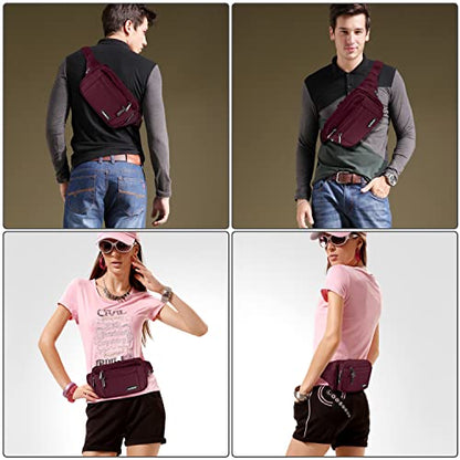 CXWMZY Fanny Packs For Women & Men Waist Pack Hip Bum Bag with Multi-Pockets Large Capacity Waterproof Casual Bum Bag for Disney Traveling Casual Cycling Running Hiking (Wine Red) - color: Wine Red