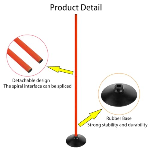Orange Soccer Agility Poles Set Detachable Sports Trainning Speed Pole Slalom Poles with Rubber Base Sport Traning Equipment - color: Pack of 6, style: 4.9 FT
