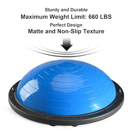 Half Balance Ball Trainer, Half Yoga Exercise Ball with Resistance Bands and Foot Pump, Balance Trainer for Stability Training, Strength Exercise Fitness, Home Gym Workout Equipment - color: Blue
