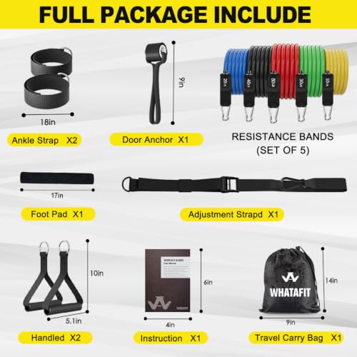 WHATAFIT Resistance Bands with Handles, 5-Level Exercise Bands for Workout - color: Various
