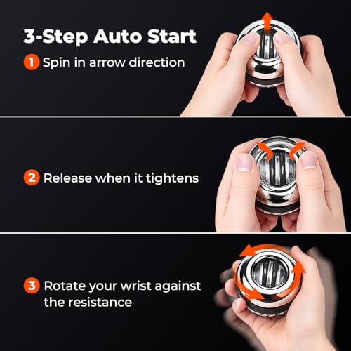 Auto-Start Wrist Gyro Ball, All Metal Wrist and Forearm Trainer with LED Light, Gyroscopic Hand Exerciser for Grip Strength, Includes Storage Bag