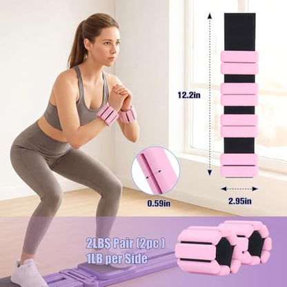 Wrist Weights Set of 2, Ankle Weights for Women Men, Adjustable Wrist Weighted Bracelet forHome, Gym, Yoga, Dance, Pilates, Pool Exercises and Jogging, 2lb