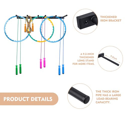 Wall Mounted Jump Rope Rack - 6 Peg Heavy-Duty Metal Gym Organizer for Resistance Bands, Hoops, and Ropes - Black Finish - Home/Gym Storage