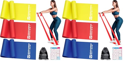 Resistance Bands for Working Out, Exercise Bands for Physical Therapy, Stretch, Recovery, Pilates, Rehab, Strength Training and Yoga Starter Set - color: 1-Yellow,Red,Blue, size: 4.9FT (Pack of 2)