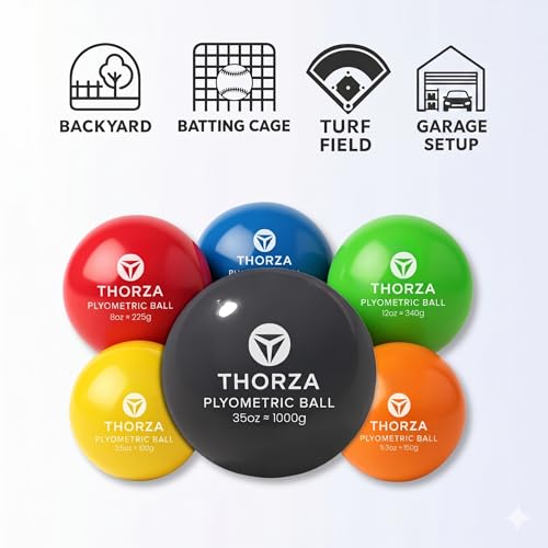 Thorza Weighted Training Balls (6-Pack) – Plyometric Throwing Set for Pitching Velocity & Arm Strength | Color-Coded Overload & Underload for Baseball Training