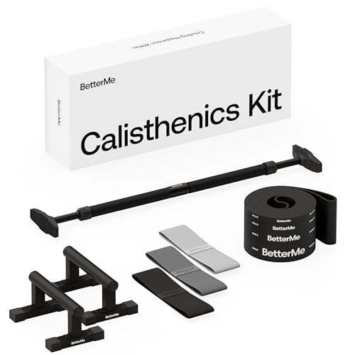 BetterMe Calisthenics Kit - Home Gym Calisthenics Equipment Kit with Parallettes Push Up Bars Resistance Bands and Door Pull Up Bar - At Home Equipment for Strength and Mobility Training