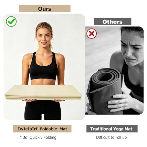 IwIeIaIrI Foldable POE Non Slip Yoga Pilates Mat– 1/4" (6mm) Thick - color: Beige