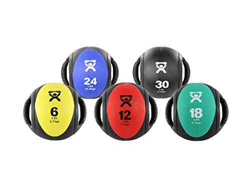 CanDo Dual-Handle Medicine Ball - 9" Diameter - 5-piece Set (Yellow, red, Green, Blue, Black)