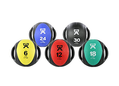 CanDo Dual-Handle Medicine Ball - 9" Diameter - 5-piece Set (Yellow, red, Green, Blue, Black)