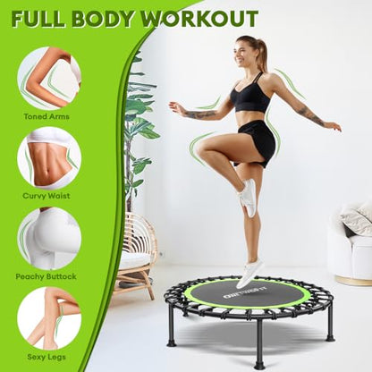 ONETWOFIT Mini Rebounder Trampoline for Adults with Bar, Adjustable Handle - color: Green