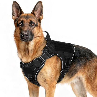 rabbitgoo Tactical Dog Harness X-Large, Heavy Duty Military No Pull Vest - color: Black Reflex, size: X-Large
