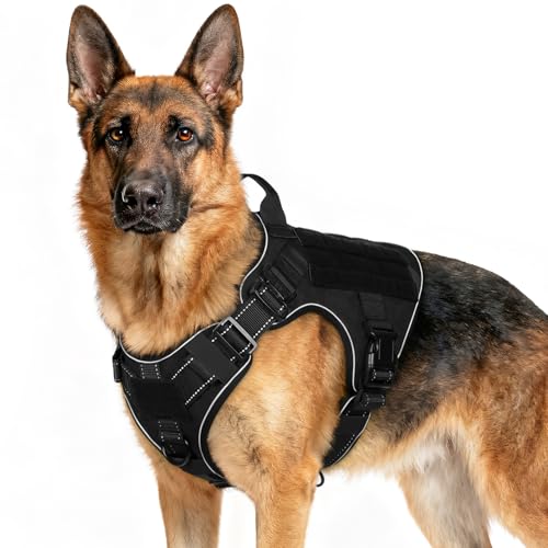 rabbitgoo Tactical Dog Harness X-Large, Heavy Duty Military No Pull Vest - color: Black Reflex, size: X-Large
