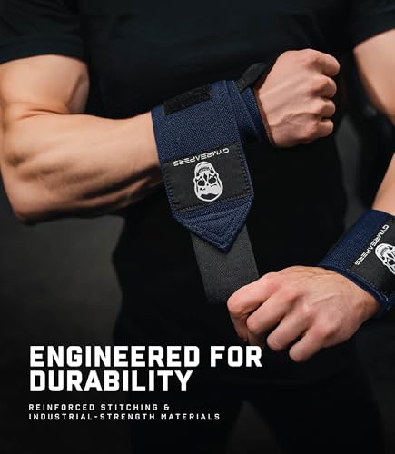 Gymreapers Weightlifting Wrist Wraps (IPF Approved) Professional Quality Wrist Support with Heavy Duty Thumb Loop - Best Wrap for Powerlifting Competition, Strength Training, Bodybuilding - color: Navy