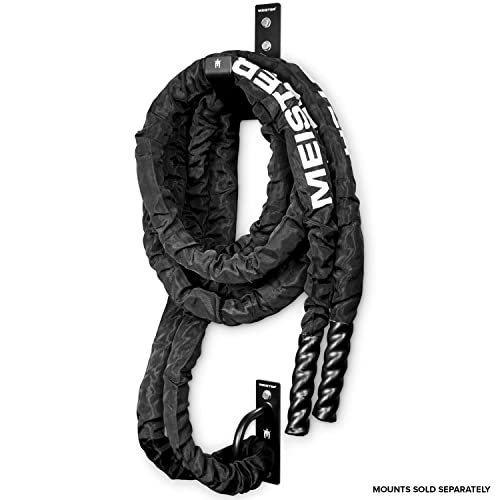 Meister Professional Sheathed Battle Rope for Strength & Conditioning Gym Workouts - 2.0" Diameter - Black
