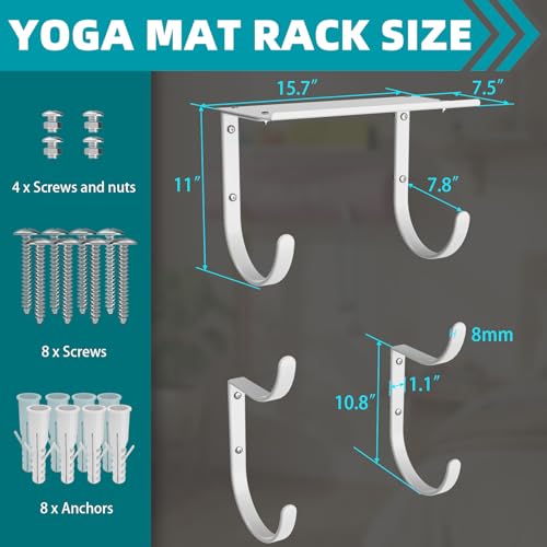 Yoga Mat Holder Wall Mount, No-Tie Pilates Mat Storage Rack with Top Floating Shelf, 4-Tiers Holding Yoga Blocks/Rollers and Exercise Mat, Workout Mat, Home Gym Equipment Accessories - color: 4-Tiers（with Floating Shelf）