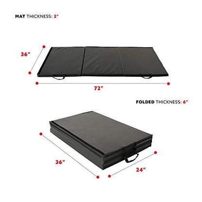 Sunny Health & Fitness Tri-Folding & Puzzle Exercise Mats – Extra Thick, Durable, Non-Slip, Water-Resistant Cushioning for Home Gym, Yoga, MMA, Gymnastics, Cardio, and Core Workouts - style: 6 FT x 3 FT