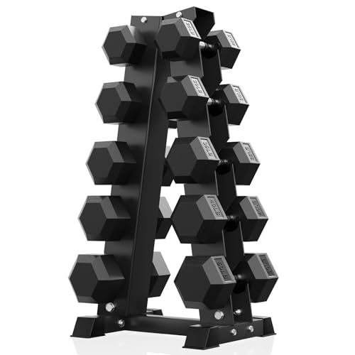 PAPABABE Hex Dumbbell Sets with Rack, 100-600lb Rubber Coated Dumbbell Weight Set and Storage Rack, Multiple Options Hand Weights for Strength Training - style: 360lb Set (Pair of 25, 30, 35, 40, 50lb)