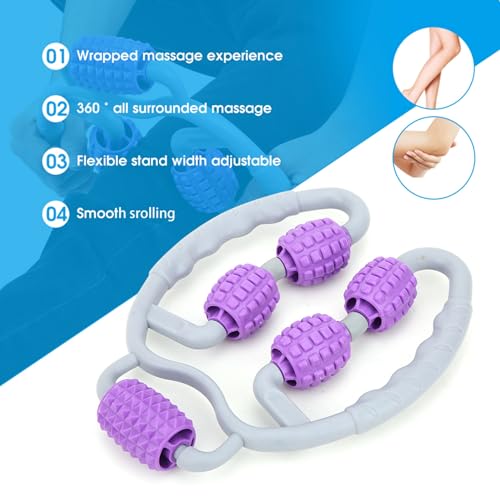 Wheels Muscle Roller, 10in Clamp Leg Massager Handheld 360 Degree All Surrounded Massage Relax Calf Yoga Fitness Equipment for Leg Arm Muscle (Purple Leg Massager)