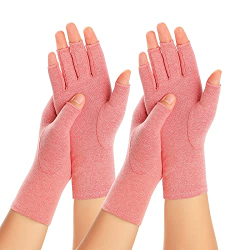 Zexhoor 2 Pairs Arthritis Compression Gloves for Women Men, Carpal Tunnel Pain Relief, Fingerless for Typing Both Hands - color: Pink1+pink1, size: Medium