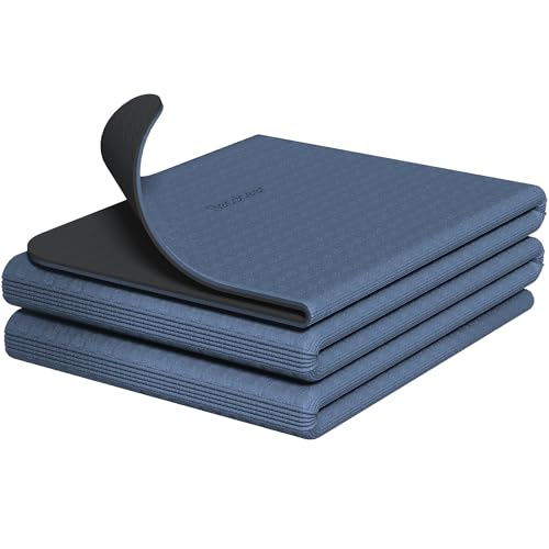 Readaeer Foldable Yoga Mat for Travel Folding Yoga Mat 6mm Thick with Carrying Bag, Non-Slip TPE Exercise Pilates Mat for 72" L x 24" W x 0.24 Inch