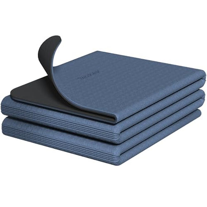 Readaeer Foldable Yoga Mat for Travel Folding Yoga Mat 6mm Thick with Carrying Bag, Non-Slip TPE Exercise Pilates Mat for 72" L x 24" W x 0.24 Inch