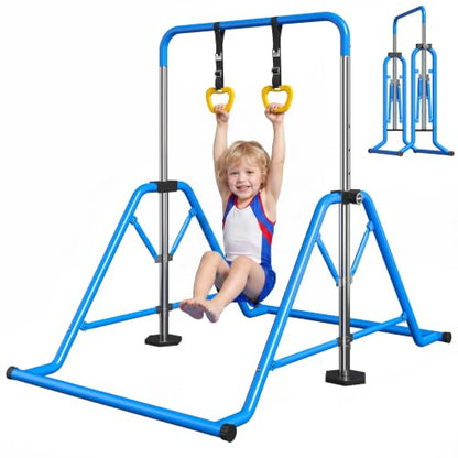 Expandable Gymnastics Bars 45''-61'' with Side Support Bars for Kids - color: Blue with rings