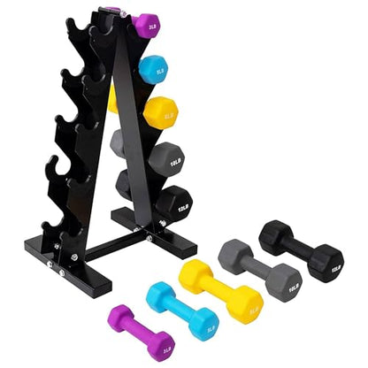 BalanceFrom Neoprene Coated Iron Dumbbell Hex Weights Set with Stand – Color-Coded or Black Options with Non-Slip Grip for Strength Training, Resistance Workouts, and Home Gym Fitness - style: 76LB Set