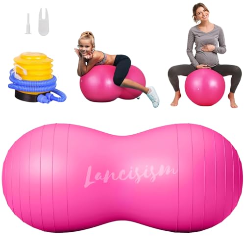Lancisism Peanut Ball for Physical Therapy 90 * 45cm with Pump, Exercise Yoga Ball Enhance Balance Flexible Seating for Core Strength Training Labor Birthing - color: Pink