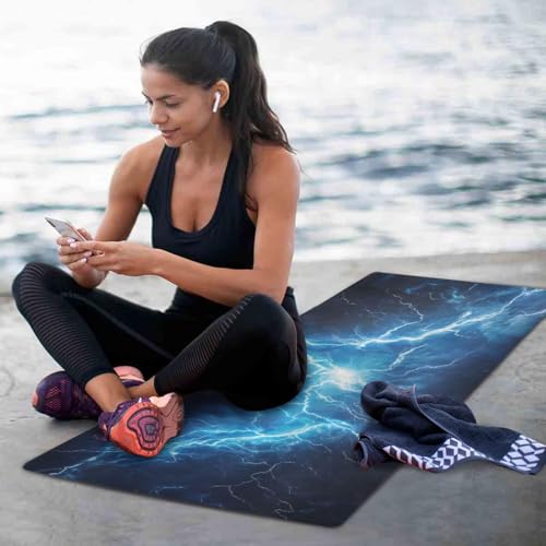 Kigai Travel Yoga Mat 71" x 24" Non Slip Natural Rubber Foldable Exercise Mat Ultra Thin 1.5mm Lightweight for Fitness, Pilates & Home Workout, Blue Lightning