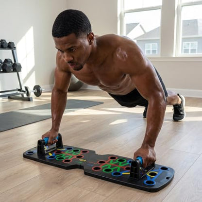 Push Up Board for Home Workout, Multifunctional 28 in 1 Foldable Pushup Station with Non-Slip Mat, Resistance Bands & Storage Bag. Perfect All-in-One Strength Training Equipment for Chest, Arms, Core, and Back, Compact Gym Gear for Men & Women