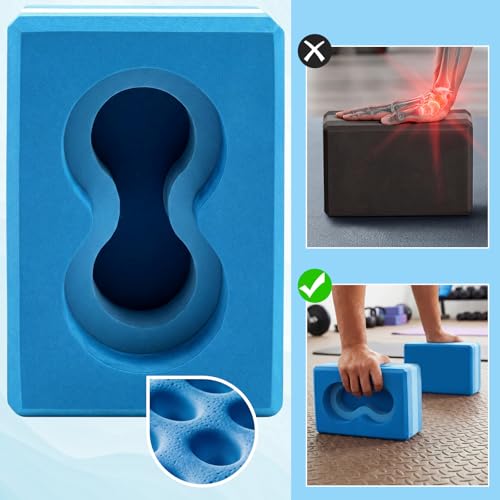 Yoga Blocks 2 Pack for Wrist Relief,Yoga Block with Knee Pads Strap - color: Blue