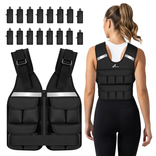 Sportneer Adjustable Weighted Vest Weights: 2-18 lbs/2-42 lbs Washable Weight Vest for Walking 16 In 1 Fast Adjust Rucking Vest for Women and Men Home Gym Running Jogging Strength Training Vests - color: Black, size: 2-30 lbs