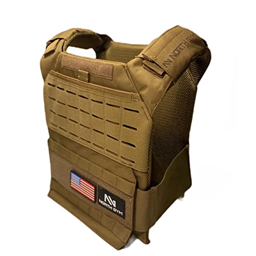 Northgym Adjustable Weighted Vest/Incl. 3D Weight Plates in 14lbs / 20lbs/ 30lbs/ 42.5lbs - Optimized Weight Distribution and with Curved Plates for Running, Functional Training and Working Out - style: Tan 14lbs