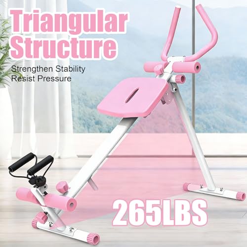 Ab Workout Equipment Abs Trainer, 4 in 1 Workout Machine with Ab Slider Roman Chair Rowing Leg Press, All in One Fitness Equipment for Home Gym Training - color: Pink