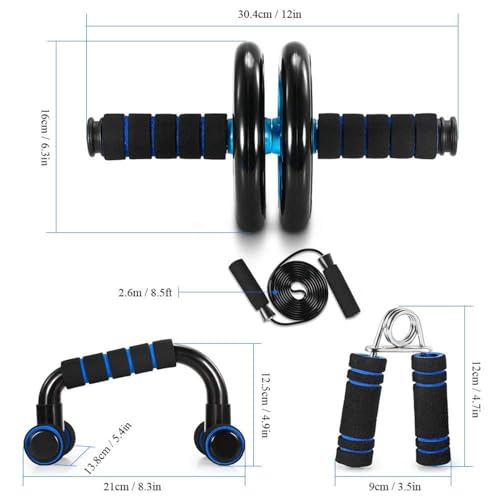 TOMSHOO AB Wheel Roller Kit with Push-Up Bar, Knee Mat, Jump Rope and Hand Gripper - Home Gym Workout for Men Women Core Strength & Abdominal Exercis