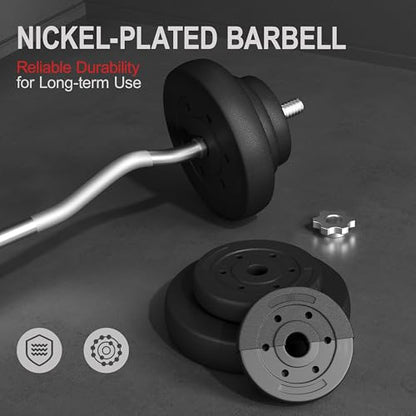 Yaheetech Curl Bar with Weights Adjustable Dumbbell Barbell Set with Weights Strength Training Bars Black - size: 44 lbs