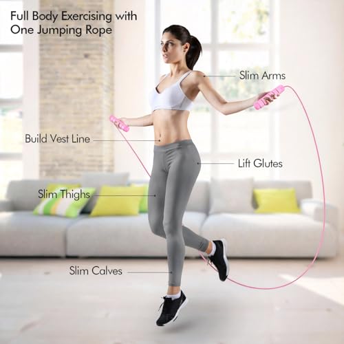 Jump Rope, Tangle-Free Rapid Speed Jumping Rope Cable with Ball Bearings for Women, Men, and Kids, Adjustable Steel Jump Rope with Foam Handles for Home Gym Exercise Fitness Workout Equipment & Slim Body - color: Bubblegum