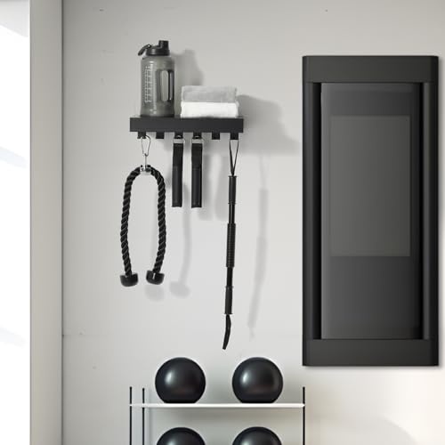 Tonal Accessory Shelf, Wall Mount Floating Shelf Organizer Fits Various Home Gym Accessories, Heavy Duty Space Saving Tonal Storage Rack with 6 T-Locks Clips Hooks Adapters Hanger, Black
