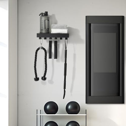 Tonal Accessory Shelf, Wall Mount Floating Shelf Organizer Fits Various Home Gym Accessories, Heavy Duty Space Saving Tonal Storage Rack with 6 T-Locks Clips Hooks Adapters Hanger, Black