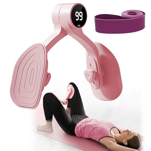 Thigh Trainer [2026 Upgraded], Thigh Trainer Thigh Exerciser, Inner Thigh Exerciser, 360° Pelvic Floor Exercise Devices, Hip Trainer Kegel Excerciser, 20LB Resistance Band, Pink - style: LED Display