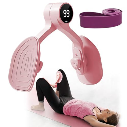Thigh Trainer [2026 Upgraded], Thigh Trainer Thigh Exerciser, Inner Thigh Exerciser, 360° Pelvic Floor Exercise Devices, Hip Trainer Kegel Excerciser, 20LB Resistance Band, Pink - style: LED Display