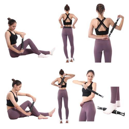 Muscle Roller Massage Roller Stick- Deep Tissue Fascia Blaster for Myofascial Pain Relief, Lymphatic Drainage & Body Sculpting, Handheld Physical Therapy & Recovery Tool (White black-18 inch) - color: White Black