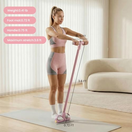 Upgraded 8-Tube Multifunction Foot Pedal Resistance Band (Pink), Enhanced Tension Sit Up Pull Rope, Abdominal Trainer for Home Gym, Full Body Workout Equipment for Core Leg Arm Waist Strength Training