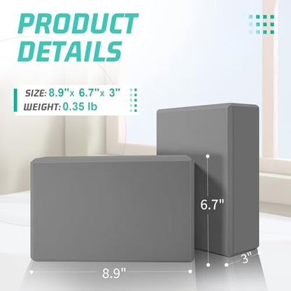 Yoga Blocks 2 Pack 3x6x9IN Foam Block Supportive Latex-Free with Beveled Edges, Non-Slip Exercise Blocks for Pilates, Meditation, Balance, Stretching and Deep Poses - color: 2PACK-369-Grey