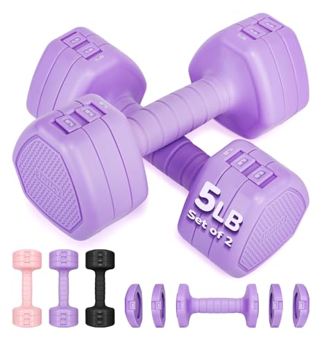 Adjustable Dumbbell Set of 2, 10LB 20LB 30LB Weight Set - color: Purple, size: 10 lbs Total-(5LB Each)